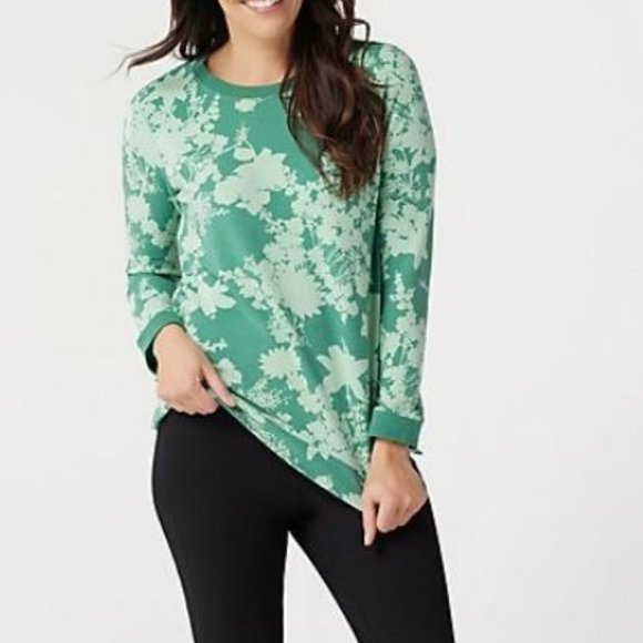 Denim&Co Tops - Denim & Co Printed Long-Sleeve Top with Rib Trim